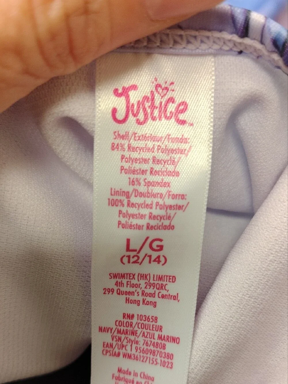 Justice Lilac Pink and Teal Swim Top with Watercolor Trim